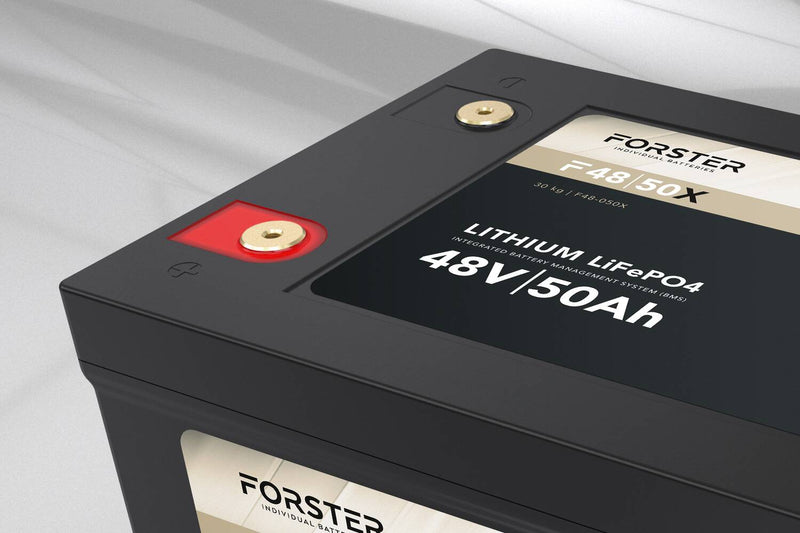 Forster 50Ah 51.2V LifePo4 Premium Battery | 200α BMS 2.0 | 500A Bluetooth Mess-Shunt | IP67