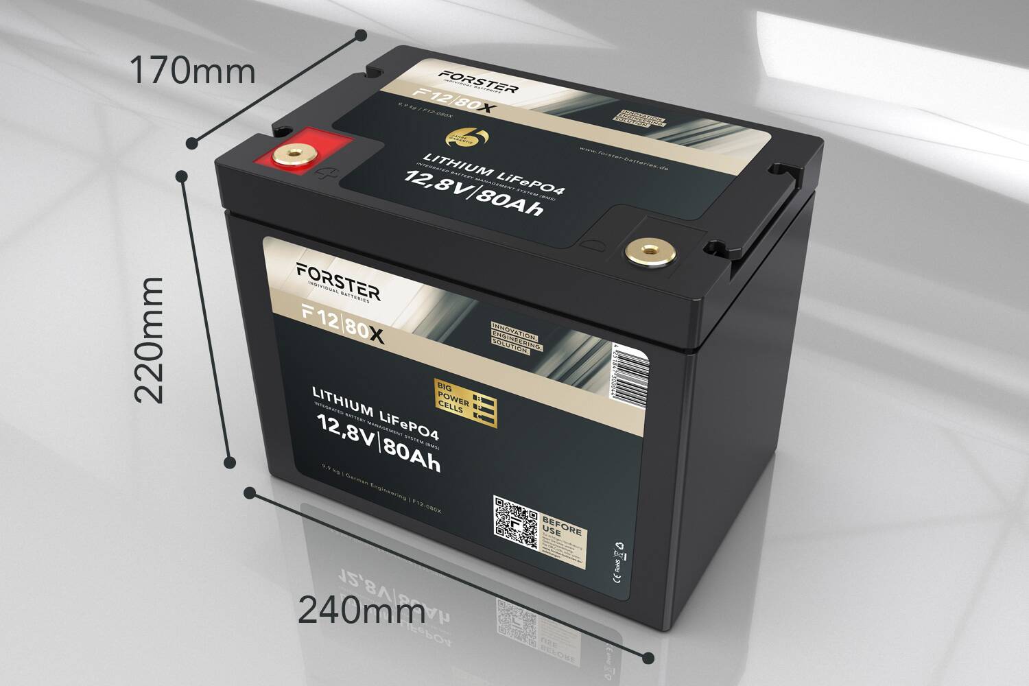 FORSTER 80Ah 12.8V LiFePO4 Premium Lithium Battery | 200A-BMS-2.0 | IP67