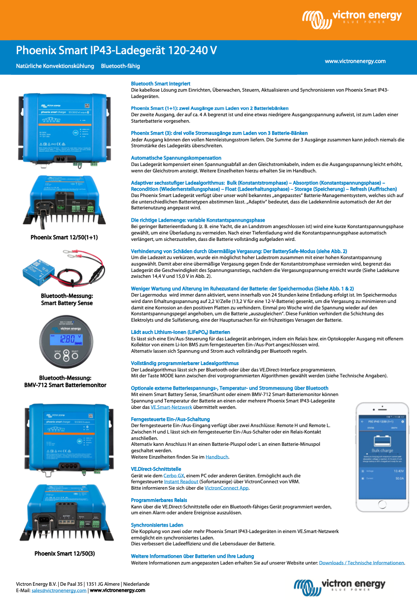 Victron Phoenix Smart IP43 Charger 12/50 (1+1) 120-240V