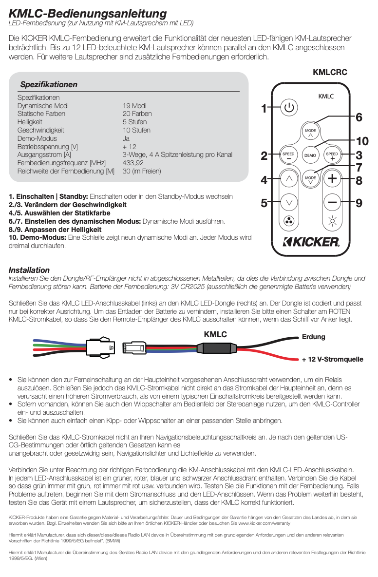Kicker Marine Audio LED remote control