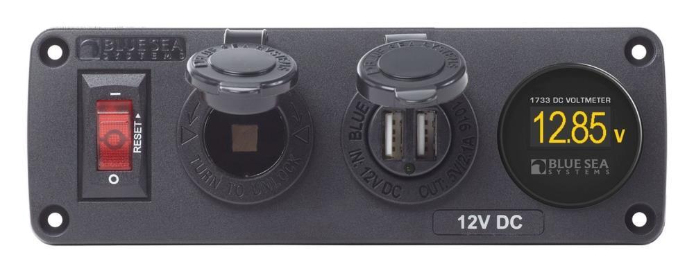 Blue Sea waterproof panel 12V + USB + voltmeter