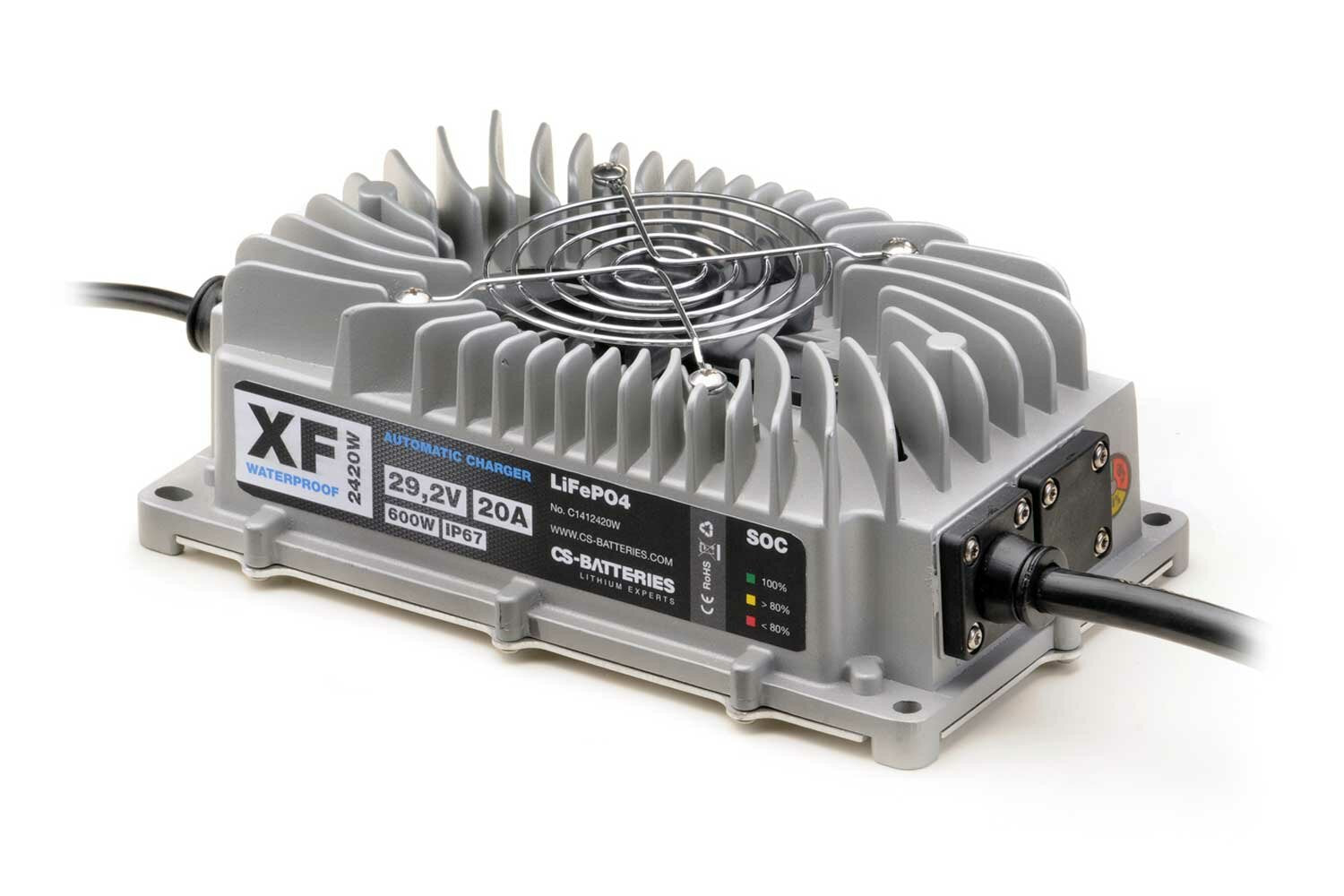 CS-ELECTRONIC XF2420W Automatik Waterproof LiFePO4 24V/20A Ladegerät im Metallgehäuse -600W- wasserdicht- IP67