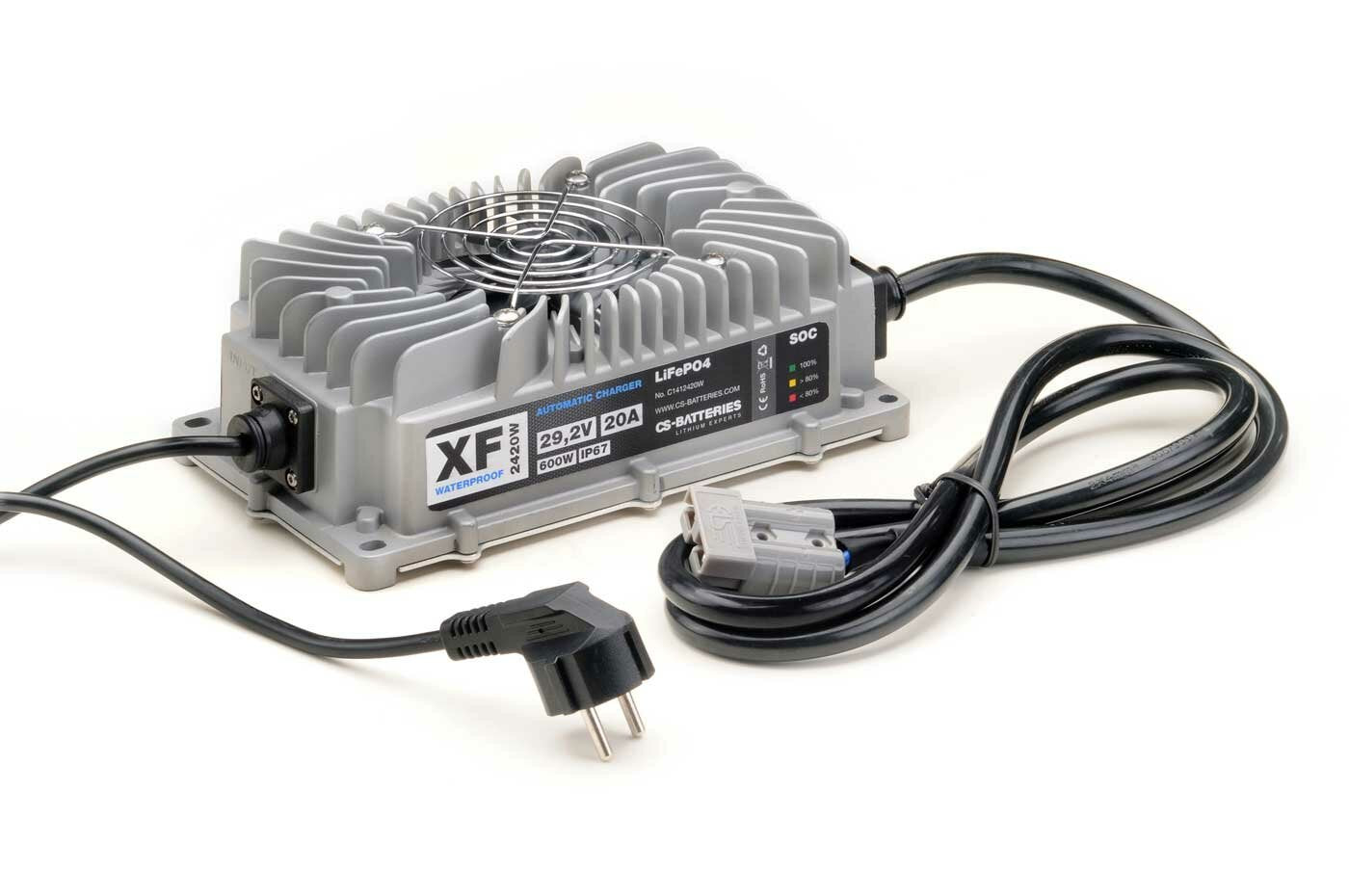 CS-ELECTRONIC XF2420W Automatik Waterproof LiFePO4 24V/20A Ladegerät im Metallgehäuse -600W- wasserdicht- IP67