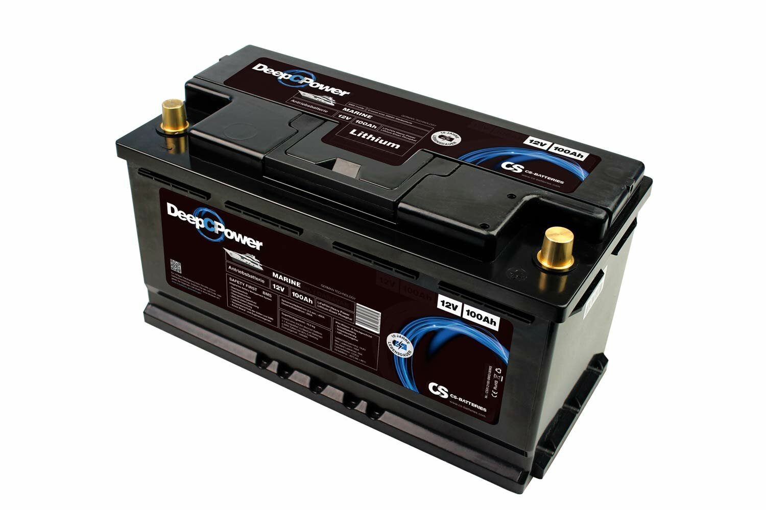 CS 100Ah 12.8V Lithium LiFePO4 Marine / Boat Battery flat design