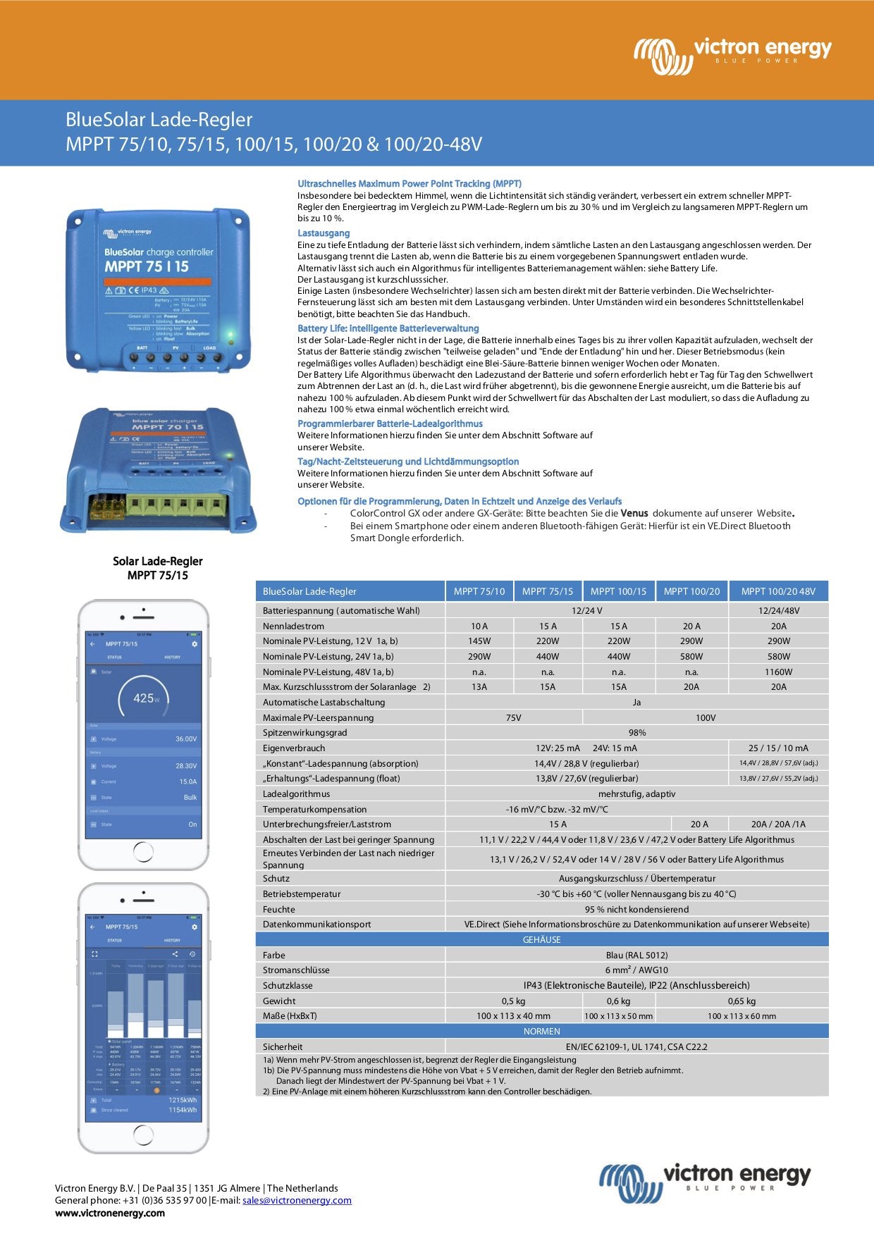 Victron BlueSolar MPPT 75/15 solar charge controller WITHOUT BLUETOOTH